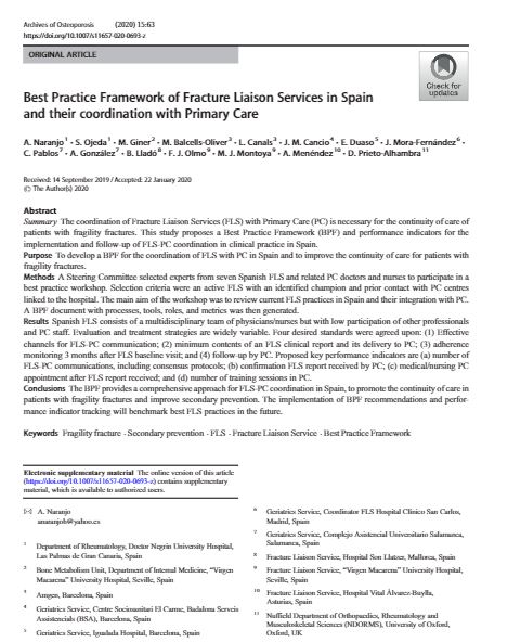 Best Practice Framework of Fracture Liaison Services in Spain
