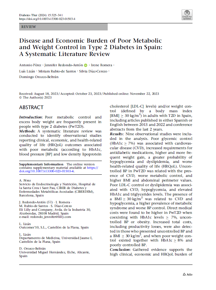 Disease and economic burden of poor metabolic and weight control in Type2 Diabetes in Spain