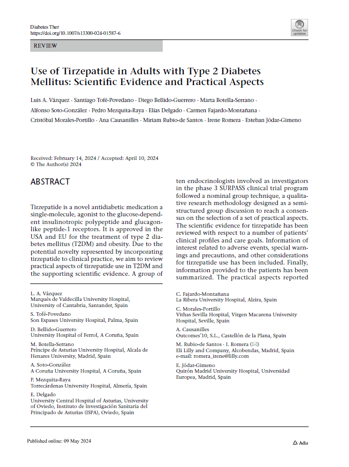 Use of Tirzepatide in Adults with Type 2 Diabetes Mellitus Scientific Evidence and Practical Aspects